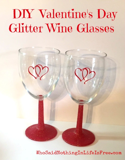 DIY Valentines Day Glitter Wine Glasses